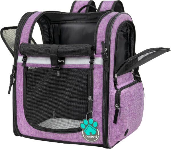 PetAmi Dog Backpack Carrier For Small Large Cat, Pet, Puppies, Ventilated Pet Hiking Backpack Travel Bag, Airline Approved Cat Backpack Carrier, Safety Back Support, Camping Biking, Max 18 lbs, Purple - Image 8