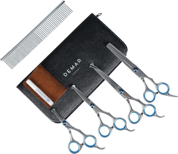 Dog Grooming Scissors Kit - 4CR13 Steel Grooming Scissors for Dogs - Extra Sharp Dog Grooming Kit w/Size Variations - Comfortable Finger Rings - Dog Grooming Supplies Includes 4 Scissors & 1 Comb - Image 2