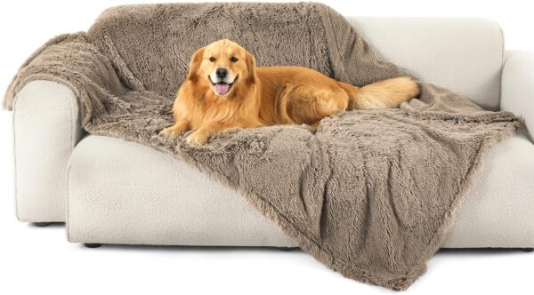 Bedsure Waterproof Dog Blankets for Large Dogs - Calming Cat Blanket for Bed Couch Protector Washable, Long Faux Fur Pet Throw Blanket for Puppy, Reversible Furniture Protection, 60"x80", Brown