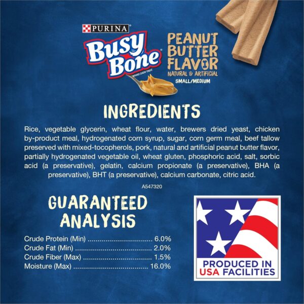 Purina Busy Bone Made in USA Facilities, Long Lasting Small/Medium Breed Adult Dog Chews, Peanut Butter Flavor - (Pack of 4) 6 Ct. Pouches - Image 9