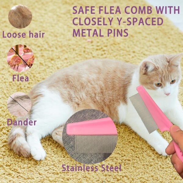 Cat Brush Grooming Kit 6pcs - Cat Brushes for indoor Cats Shedding, Dog Brushes Kit for Small Dogs,Cat Brushes for Shedding for Long Haired Cats, Pet Self Cleaning Kit with Flea Comb Set Pink - Image 5