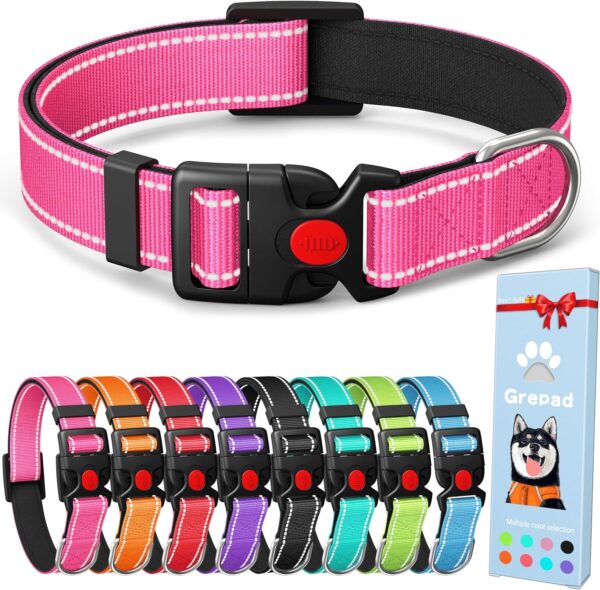 Polyester Dog Collars for Medium Dogs Female Male,Durable Comfortable Padded Basic Dog Collars for Puppy Small Extra Large Breed with Quick Release Safety Buckle for Dog Boy Girl,Pink,M