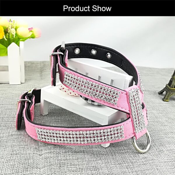 Fashion Puppy Harness with Diamantes and Lead Cute Girl Bling Dog Harness with Bling Leash for Small Dogs - Pink - S - Image 4