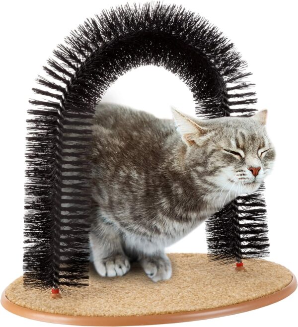 Cat Self-Groomer - Bristle Ring Brush Cat Arch with Carpeted Base, Back Scratcher and Massager for Controlling Shedding and Claws by PETMAKER (Black)