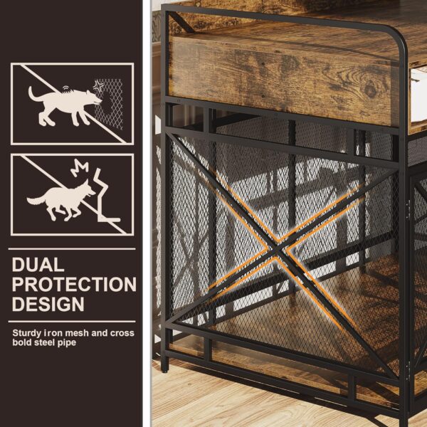 Dog Crate Furniture,Wooden Dog Crate End Table,43 Inch Dog Kennel with Drawers,Heavy Duty Dog Crate,Decorative Pet Crate Dog Cage for Indoor 43.3" L x 27.6" W x 35.7" H (Rustic Brown) - Image 3