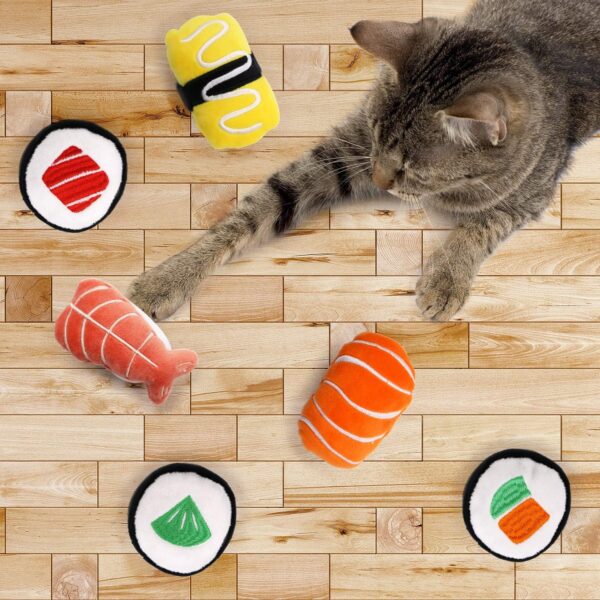 CiyvoLyeen 6 Pack Sushi Cat Toys with Catnip Sushi Roll Pillow Kitten Chew Bite Supplies Boredom Relief Fluffy Kitty Teeth Cleaning Chewing Cat Lovers Interactive Plush - Image 6