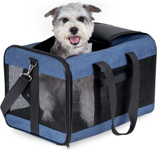 Dog Carrier Soft Sided, Large Cat Carrier with Inner Safety Leash, Pet Transport Carrier for Large Cats and Medium Dogs up to 20 Lbs, Collapsible Travel Puppy Carrier Bag -Blue L