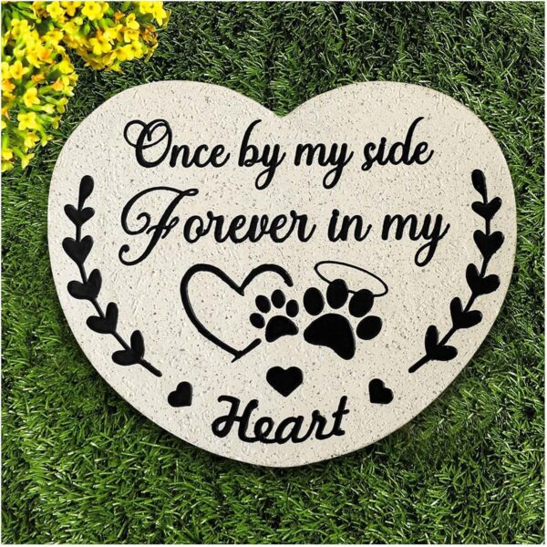 Pet Memorial Stones for Dogs, Garden Resin Dog Memorial Gifts for Loss of Dog, Heart-Shaped Loss of Dog Sympathy Gift, Once by My Side Forever in My Heart Cat Memorial Stones