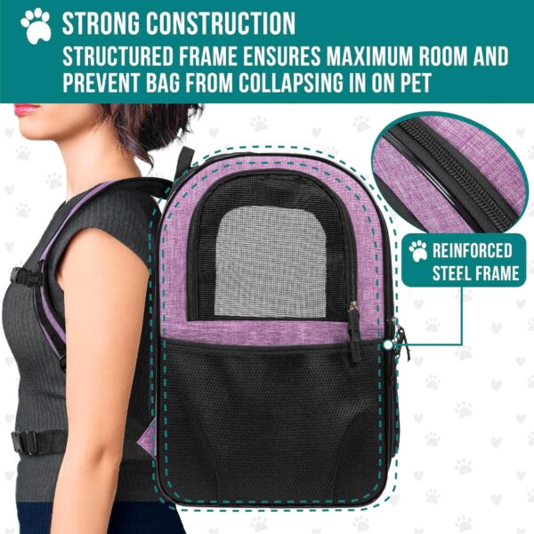 PetAmi Dog Backpack Carrier For Small Large Cat, Pet, Puppies, Ventilated Pet Hiking Backpack Travel Bag, Airline Approved Cat Backpack Carrier, Safety Back Support, Camping Biking, Max 18 lbs, Purple - Image 5