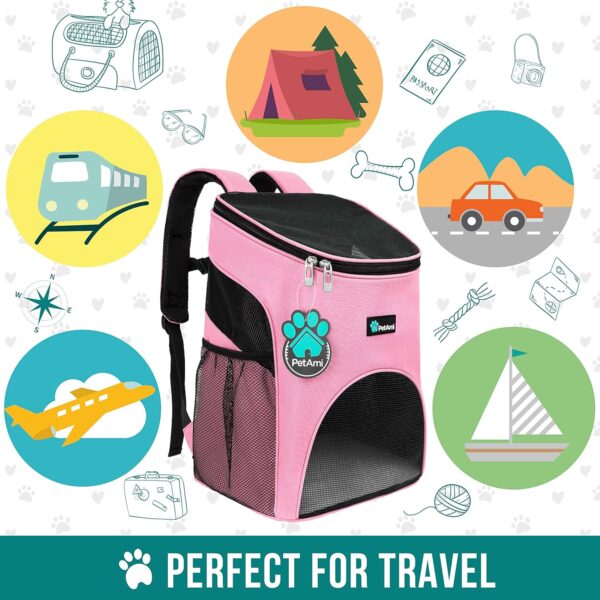 PetAmi Small Dogs and Cat Backpack Carrier, Airline Approved Pet Backpack Carrier, Ventilated, Safety Strap, Buckle Support Designed for Hiking Travel Camping Outdoor, Max 18 lbs (Pink) - Image 7