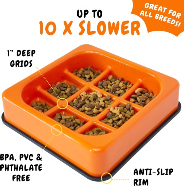 Downtown Pet Supply - Slow Feeder Dog Bowls - Anti-Choke Dog Food Bowl for Wet Dog Food, Solids and Dry Dog Food - Non-Slip Feet - BPA, PVC & Phthalate Free - Waffle - Orange - Image 3