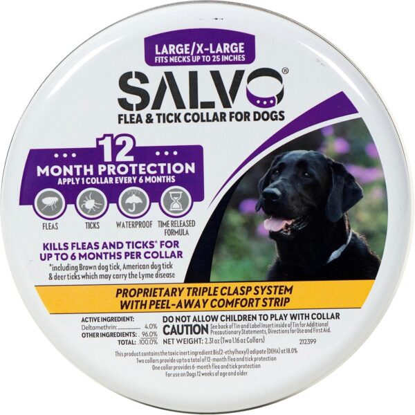 SALVO Flea and Tick Collar for Dogs - Pack of 2 for 12 Months of Protection - Flea and Tick Prevention for Dogs (Large)