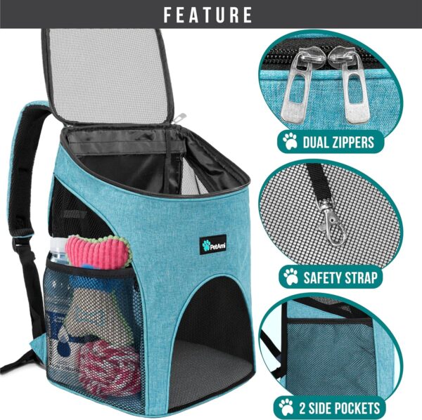 PetAmi Small Dogs and Cat Backpack Carrier, Airline Approved Pet Backpack Carrier, Ventilated, Safety Strap, Buckle Support Designed for Hiking Travel Camping Outdoor, Max 18 lbs (Sea Blue) - Image 3