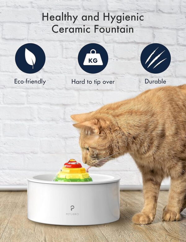 PETLIBRO Ceramic Cat Water Fountain, 50oz /1.5L Super Quiet Pet Water Fountain, Automatic Cat Water Dispenser, Quadruple Filtration, Dishwasher Safe Design & Adjustable Water Flow for Cats, Dogs - Image 2