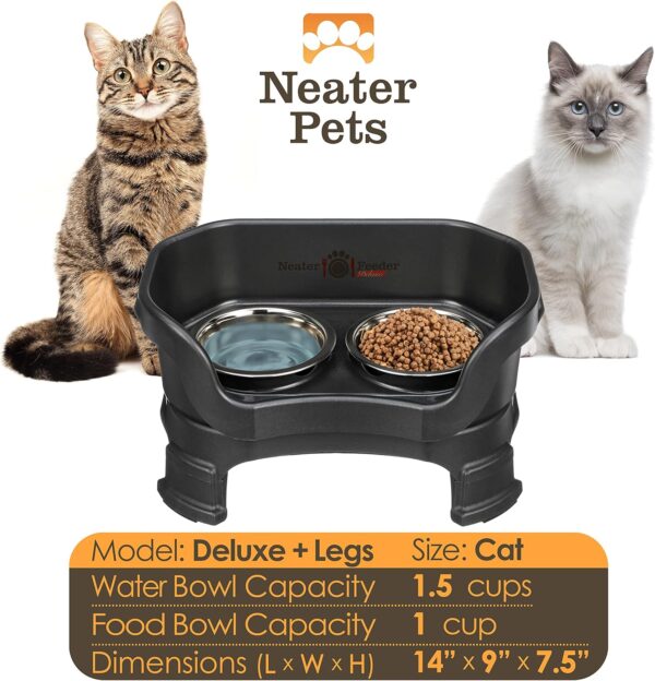 Neater Feeder - Deluxe Model Adjustable Height - Mess-Proof Cat Bowls (Cat, Midnight Black) - Made in USA - Elevated, No Spill, Non-Tip, Non-Slip, Raised Stainless Steel Food & Water Pet Bowls - Image 4