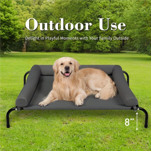 Cooling Elevated Dog Bed with Pillows,Portable Washable Raised Dog Cot Bed with Chew Proof Mesh and Metal Frame,No-Slip Rubber Feet for Indoor & Outdoor Use,XLarge,Deep Grey - Image 4