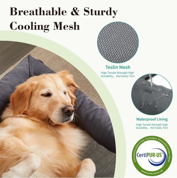 Cooling Elevated Dog Bed with Pillows,Portable Washable Raised Dog Cot Bed with Chew Proof Mesh and Metal Frame,No-Slip Rubber Feet for Indoor & Outdoor Use,XLarge,Deep Grey - Image 3