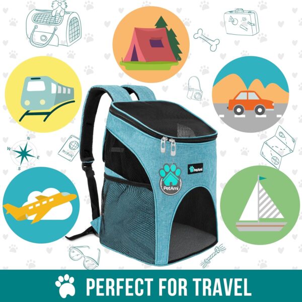 PetAmi Small Dogs and Cat Backpack Carrier, Airline Approved Pet Backpack Carrier, Ventilated, Safety Strap, Buckle Support Designed for Hiking Travel Camping Outdoor, Max 18 lbs (Sea Blue) - Image 7