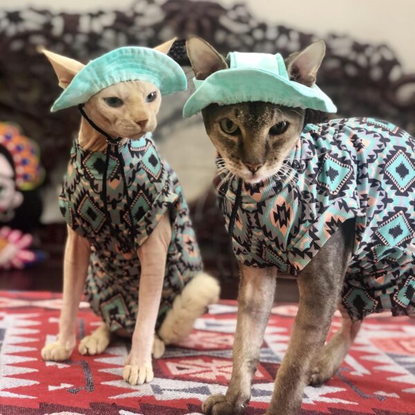 Sphynx Cat Clothes Cooling Shirt & Hat Summer Set, Breathable UPF Sun Protection for Devon Rex Sphynx Cats (L(5.5-8lbs)) - Image 5