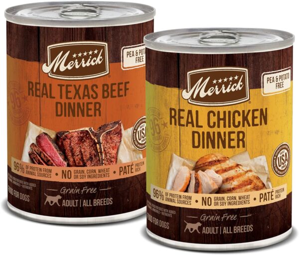 Merrick Grain Free Premium and Natural Canned Dog Food, Soft and Healthy, Real Beef and Chicken Variety Pack - (Pack of 1) 9.5 lb. Cans