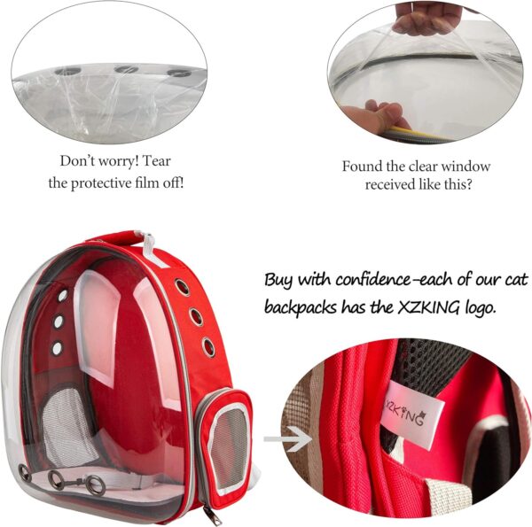 Cat Backpack Carrier Bubble Bag, Transparent Space Capsule Pet Carrier Dog Hiking Backpack, Small Dog Backpack Carrier for Cats Puppies Airline Approved Travel Carrier Outdoor Use Red - Image 3