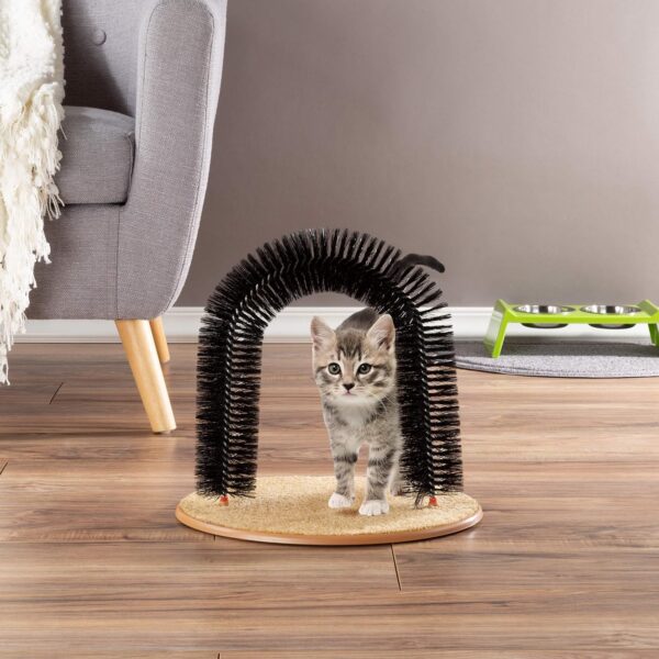 Cat Self-Groomer - Bristle Ring Brush Cat Arch with Carpeted Base, Back Scratcher and Massager for Controlling Shedding and Claws by PETMAKER (Black) - Image 2