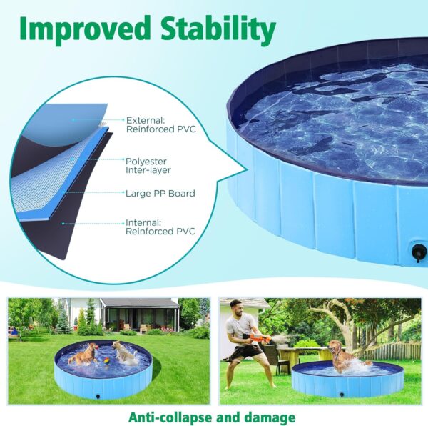 Yaheetech Foldable Dog Pool 63 x 12 Inches Collapsible Hard Plastic Pet Swimming Pool Portable Dog Bath Tub Puppy Cat Shower Pet Wading Pool for Outdoor/Indoor w/Pet Repair Patches, Blue - Image 3