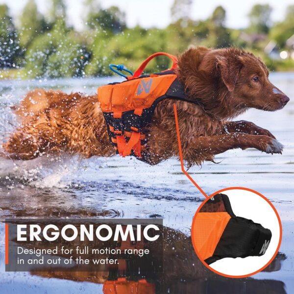 Non-stop dogwear Protector life jacket, Innovative dog life jacket, Breathable dog swimming vest with ergonomic design for full freedom of movement, Black/orange, size 4 - Image 6