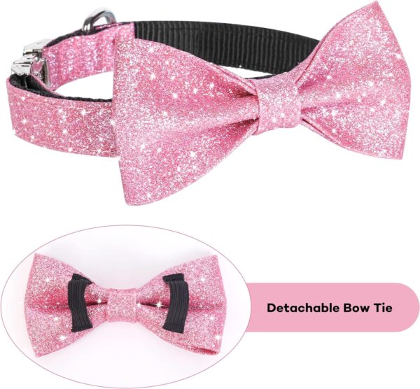 Bling Dog Bow Tie Collar for Puppy Small Dogs and Cats, Cute Pink Girl Dog Collar with Bow for Daily Walking or Holiday Party (Neck fit 9-12’’) - Image 4