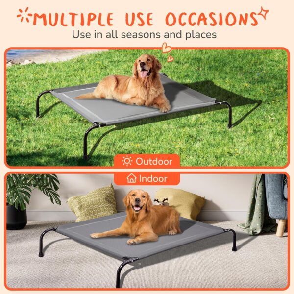 PRAISUN Outdoor Dog Bed, XL Dog Cot, Elevated Dog Bed, Pet Bed with Textilene Mesh, Carrying Bag, Cooling, for Indoors, Outdoors, Beach, Dark Gray - Image 3