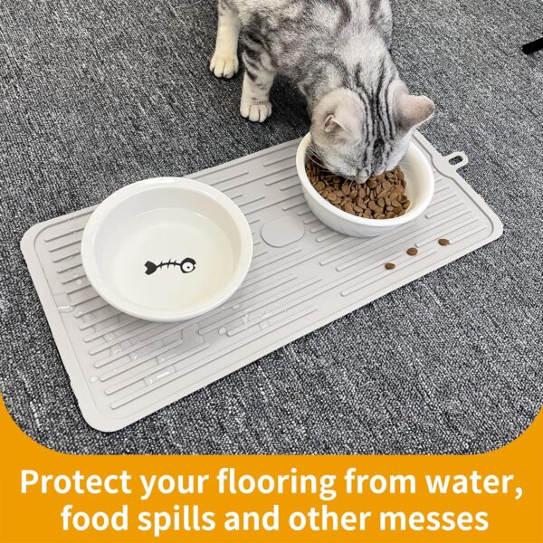 Ptlom Dog Food Mat Anti-Slip Dog Bowl Mats for Food and Water, High-Lips Waterproof Dog Feeding Mat Prevent Messy Spills to Floor, Silicone Pet Placemat Puppy Tray for Small Medium Large Dogs Cats - Image 7