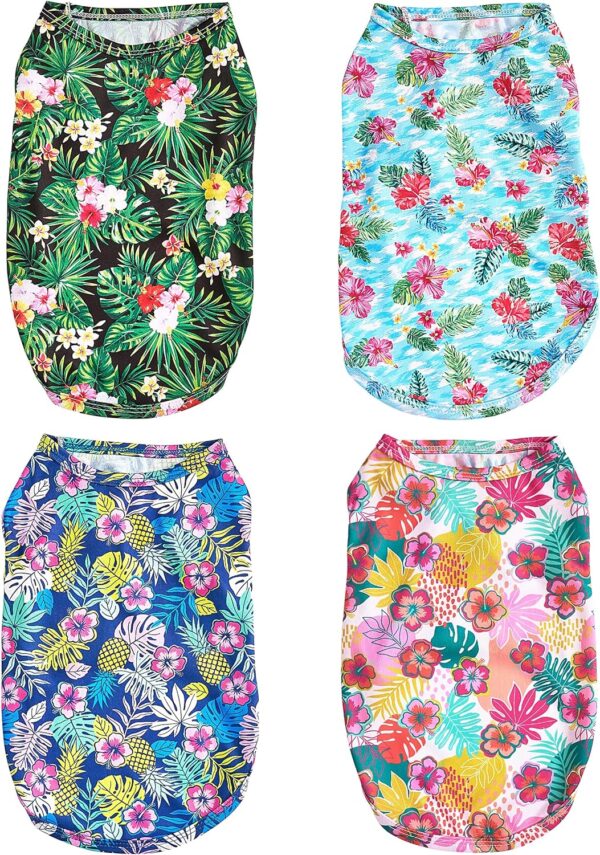 PET SHOW 4 Pack Dog Hawaiian Shirts Doggies Tank Top Tee Floral Printed Puppy Shirt Breathable Sleeveless Cats Dogs T-Shirts Pet Cool Clothes for Small Medium Dogs SkyBlue Blue Pink Black (Large)