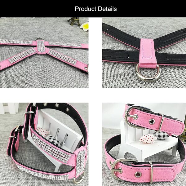 Fashion Puppy Harness with Diamantes and Lead Cute Girl Bling Dog Harness with Bling Leash for Small Dogs - Pink - S - Image 6