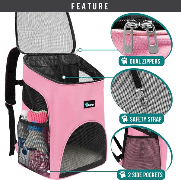 PetAmi Small Dogs and Cat Backpack Carrier, Airline Approved Pet Backpack Carrier, Ventilated, Safety Strap, Buckle Support Designed for Hiking Travel Camping Outdoor, Max 18 lbs (Pink) - Image 3