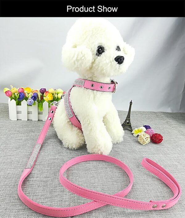 Fashion Puppy Harness with Diamantes and Lead Cute Girl Bling Dog Harness with Bling Leash for Small Dogs - Pink - S - Image 2