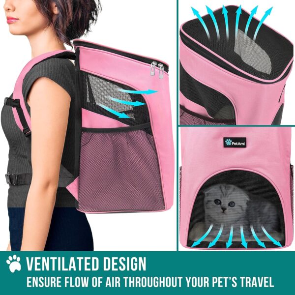 PetAmi Small Dogs and Cat Backpack Carrier, Airline Approved Pet Backpack Carrier, Ventilated, Safety Strap, Buckle Support Designed for Hiking Travel Camping Outdoor, Max 18 lbs (Pink) - Image 4